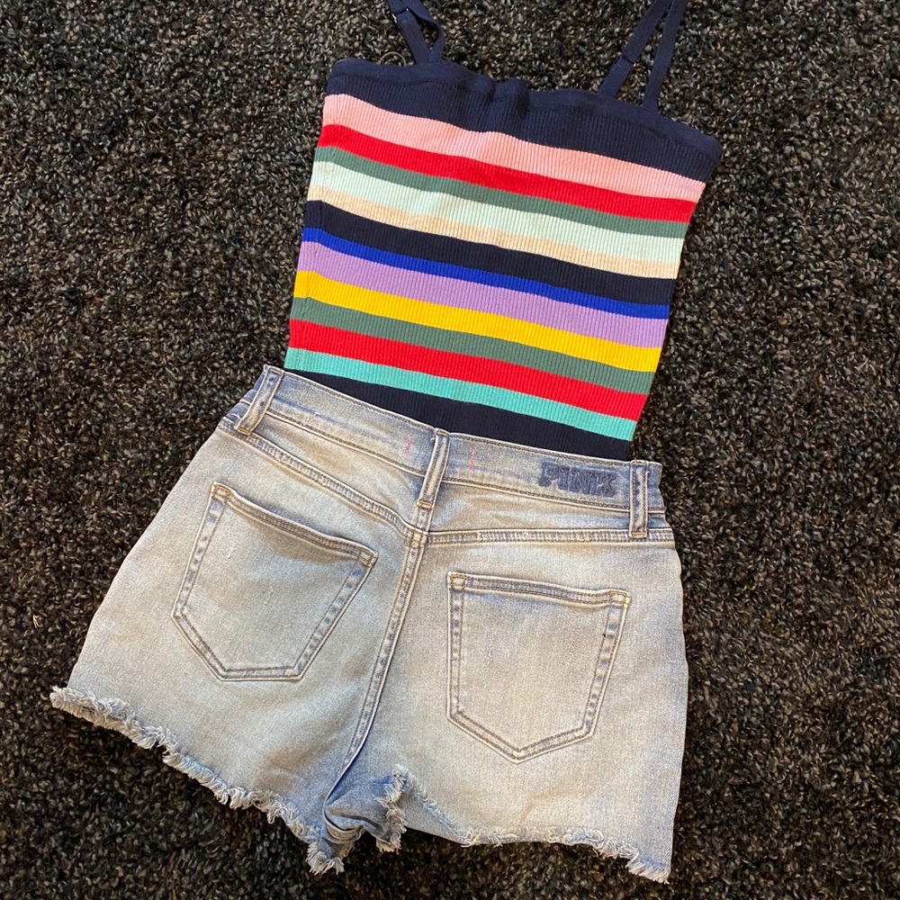 Denim shorts.